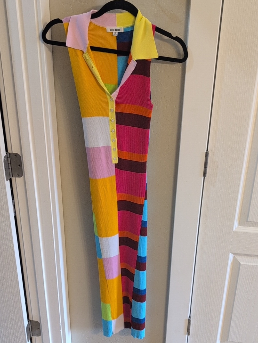 Steve Madden Colorblock Polo Maxi Dress - Yellow, Pink, Blue, Red